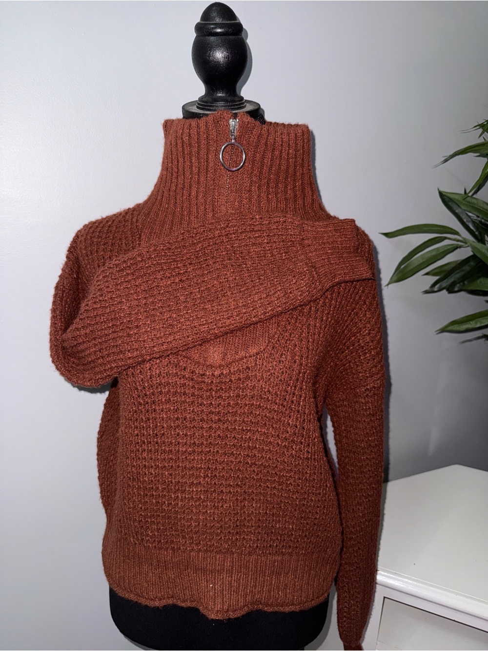 SO Women's Zip Turtleneck Sweater in Rust Brown